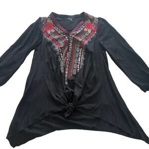 Andree by Unit Embroidered Top Shirt Boho Size Small Floral Black & Red